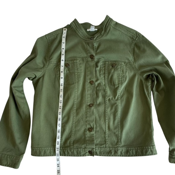 Charter Club Utility Jacket Women’s L Green Cotton Blend Military Button Front - Picture 8 of 8